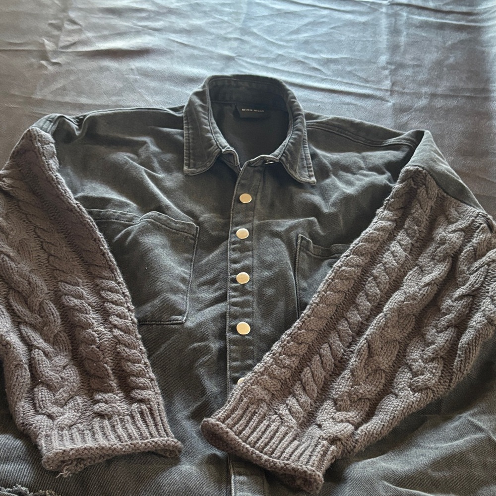 Miou Muse Black Jacket with Cable Knit Sleeves